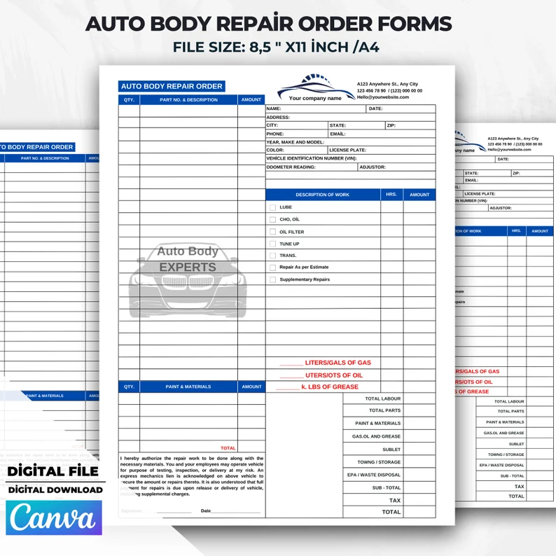 Auto Body Repair İnvoice ,Auto Body Repair Estimate